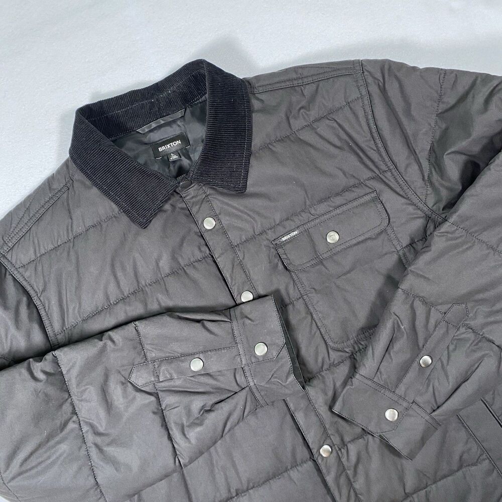 Brixton CASS Jacket Men's Large Black Quilted Shirt Corduroy Collar Snap Front